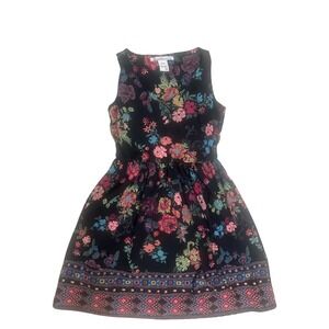 American Rag Dress Kids XS Black Excellence Floral Border Print Sleeveless 32"